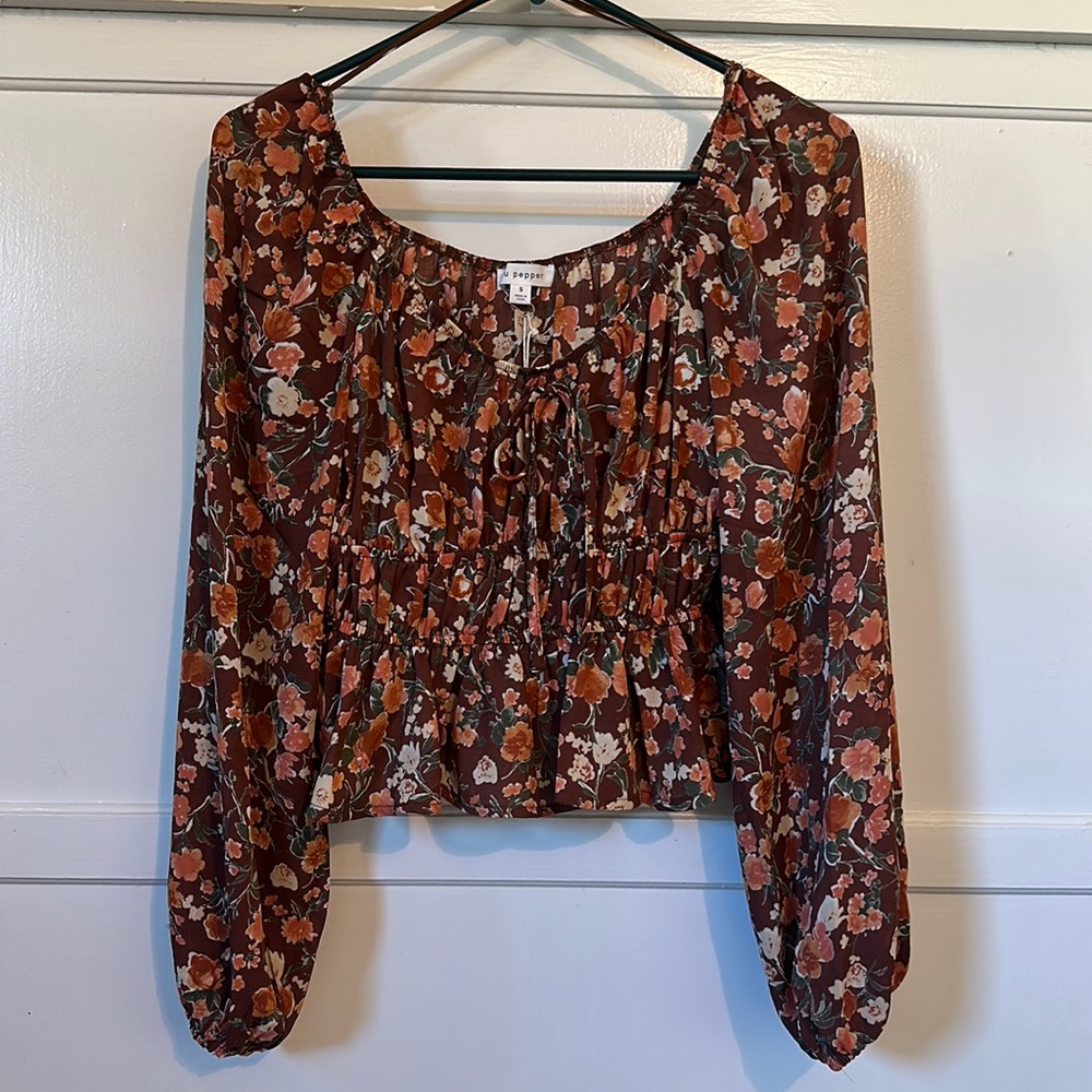 Puff long sleeve cropped blouse